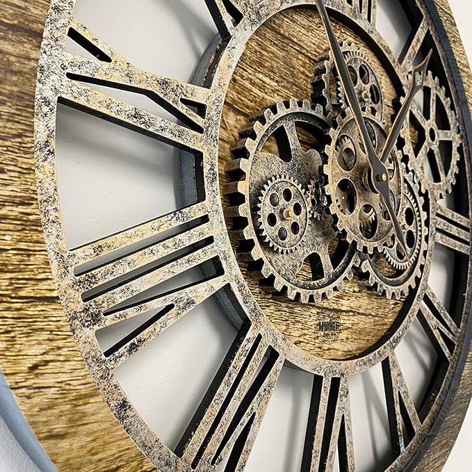 The Gears Clock The Original Real Moving Gear Wall Clock Vintage Industrial Oversized Rustic Farmhouse (24 inch (60cm),Gold Antique)-Ruum Studio Home