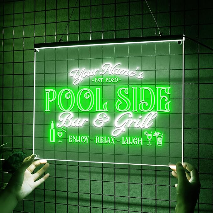 Personalized Pool Side Bar & Grill Neon Sign, Custom LED Name Sign for Backyard, Patio, Outdoor Bar, Tropical Pool Decor, Gift for Summer Fun Lovers-Ruum Studio Home