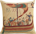 Charlotte Home Furnishings Bayeux Mare Throw Pillow Cover 16" x 16" – Medieval Ship Decorative Tapestry Cushion Case for Sofa, Couch, & Bed | Cotton Jacquard Woven in Europe | Insert Not Included-Ruum Studio Home