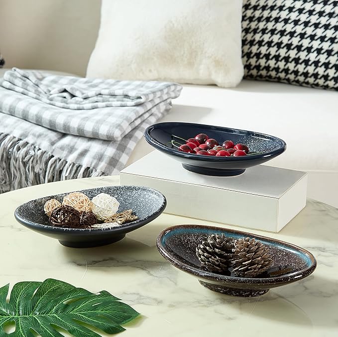 Oval Ceramic Decorative Bowl, Key Dish for Entryway Table, Small Home Decor Accent, Trinket Tray for Office Home Decor Gift (10'' Starrysky Blue with Glaze Layer)-Ruum Studio Home