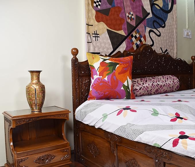 Floral Bloom Pillow Cover | Suzani Accent Pillowcase | Flower Accent Cushions | Hand Embroidered Wool Cushion - 18x18-Ruum Studio Home