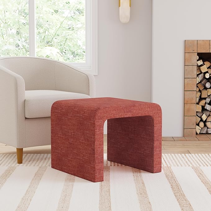 Modern Channel Pink Chenille Foot Stools Ottoman Home Décor, Soft Ottoman Foot Rest Chair for Bedroom and Living Room, Vanity Chair and Stool in Dressing Area, and Lounge-Ruum Studio Home