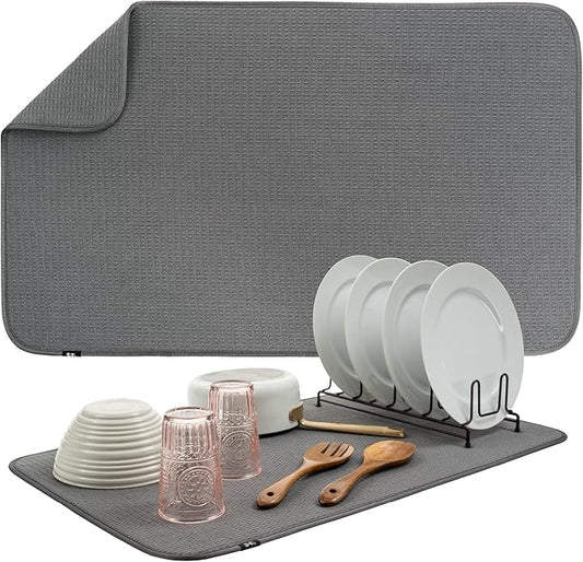 S&T INC. Dish Drying Mat Jumbo, 18” x 30”, Absorbent Microfiber Kitchen Counter Mat, Dish Drying Pad for Dishes, Utensils, Pots and Pans, Jumbo, Charcoal-Ruum Studio Home