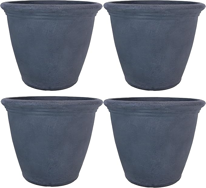 Sunnydaze 20-Inch Anjelica Large Plastic Pot for Plants - Outdoor Polyresin Round Planter with Drillable Drainage Holes - Slate - 4pk-Ruum Studio Home
