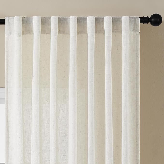 Joydeco Light Filtering Curtains 90 Inch Length for Bedroom, Linen Curtains 90 Inch Length 1 Panel Set for Living Room，White Semi Sheer Drapes 90 Inches Long with Rod Pockets-Ruum Studio Home