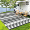 Outdoor Plastic Straw Rug 9x18 Waterproof Outside Rug, Large Modern Striped Reversible Floor Mats, Foldable & Lightweight Camping Carpet for Patio, Porch, Deck, Backyard, Balcony, Grey-Ruum Studio Home