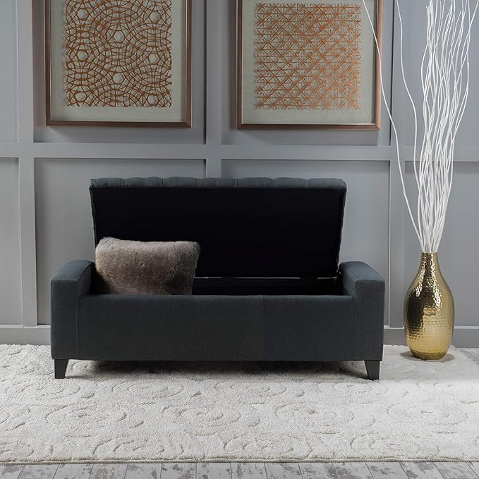 Christopher Knight Home Hikaru Fabric Storage Ottoman, Dark Grey Dimensions: 20.50”D x 51.00”W x 17.00”H-Ruum Studio Home