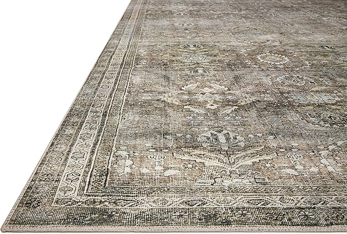 Loloi Layla Collection LAY-13 Antique/Moss 2'-3" x 3'-9" .13" Thick Accent Rug, Soft, Durable, Vintage Inspired, Distressed, Low Pile, Non-Shedding, Easy Clean, Printed, Living Room Rug-Ruum Studio Home