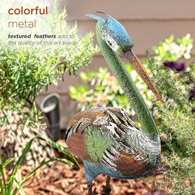 Alpine Corporation 40" Tall Outdoor Rustic Metal Crane Statue Yard Art Decoration-Ruum Studio Home