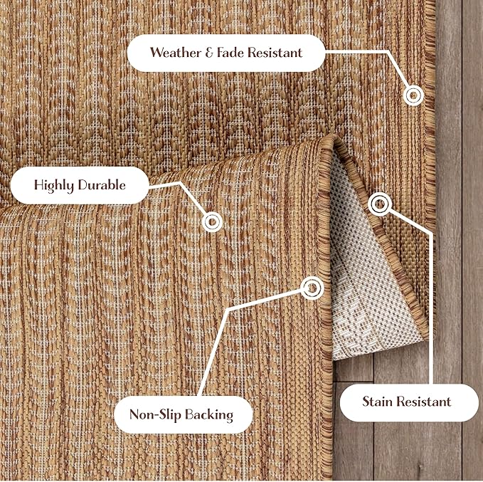 Adiva Rugs Outdoor Indoor Area Rug, Weather Resistant, Easy to Clean, Stain Resistant Floor Mat for Dining Room, Backyard, Deck, Patio (Wooden, 5' x 7')-Ruum Studio Home