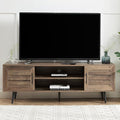 Mid Century Wooden TV Stand Entertainment Console with Open Shelving and 2 Cabinets for Televisions up to 65 Inches(Rustic Oak)-Ruum Studio Home