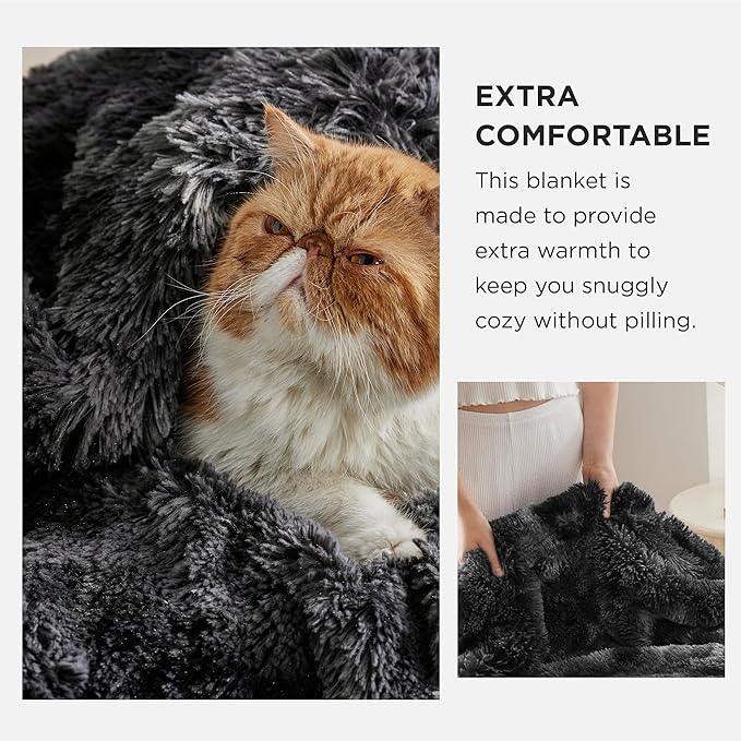 Bedsure GentleSoft Fluffy Tie Dye Black King Size Blanket for Bed, Thick Soft Sherpa Faux Fur Fleece Bedding Fuzzy Plush Winter Warm Heavy Large King Blanket, Cozy Black Gifts for Men Women, 108x90-Ruum Studio Home