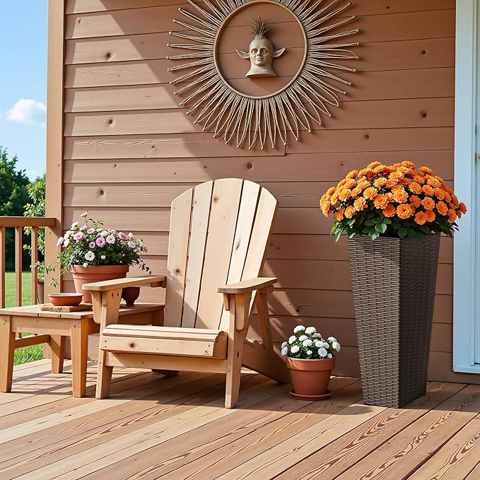 Devoko Resin Tall Planters for Outdoor Plants Set of 2, Large Taper Outdoor Planter Pots with 4 Drainage Holes, Flower Pots Modern Decor for Porch, Patio, Backyard, Home Garden (Brown, 24")-Ruum Studio Home