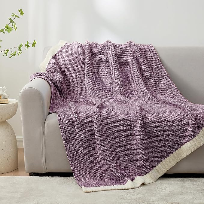 Snuggle Sac Buttery Purple Throw Blanket for Couch, Reversible Super Soft Knitted Blankets, Warm Cozy Knit Fuzzy Plush Lightweight Throws Dupes for Sofa, Bed, Picnic, Purple, 50 x 70 inches-Ruum Studio Home