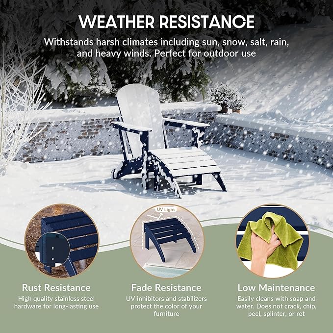 WestinTrends Outdoor Ottoman, Patio Adirondack Ottoman Foot Rest, All Weather Poly Lumber Folding Foot Stool for Adirondack Chair, Widely Used for Outside Porch Pool Lawn Backyard, Navy Blue-Ruum Studio Home