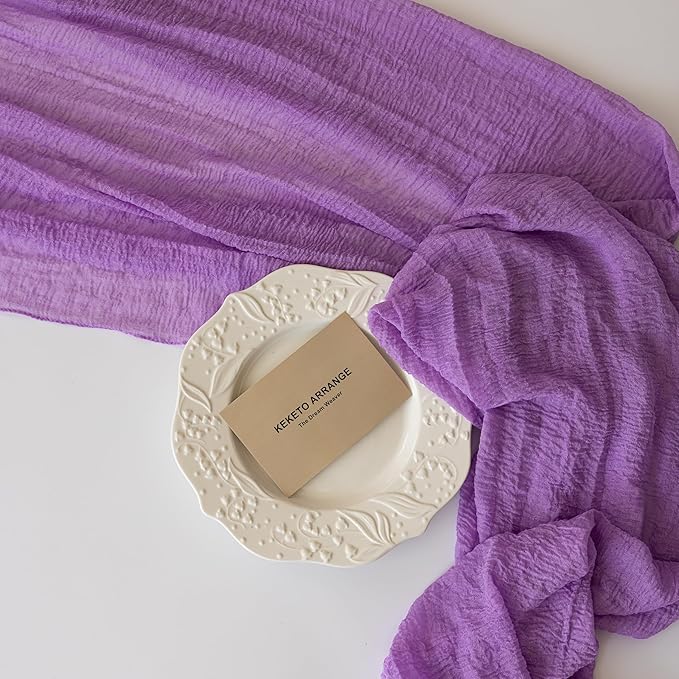 3pcs Lilac Gauze Rustic Cheesecloth Table Runner 120 Inch 10 FT for Wedding Baby Shower Bridal Shower Birthday Engagement Garden Outdoor Party Long Sheer Boho Decorations-Ruum Studio Home