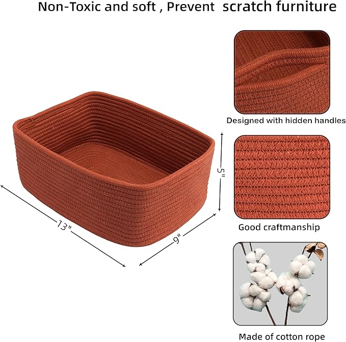 Small Woven Storage Baskets 13“X9”X5“ Decorative Rope Bins for Organizing Shelves, Closets, and Toys, Empty Gift Baskets, Cute Organizer Basket for Home and Office (rustic, Large)-Ruum Studio Home