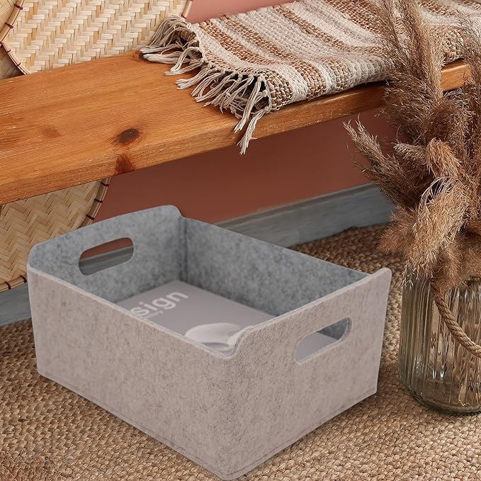 Welaxy Storage Baskets Collapsible Felt Storage bin Foldable Shelf Drawers Organizers for Kids Pet Toys magazine Books Clothes Closet Cabinet decluttering (Oatmeal +Gray)-Ruum Studio Home