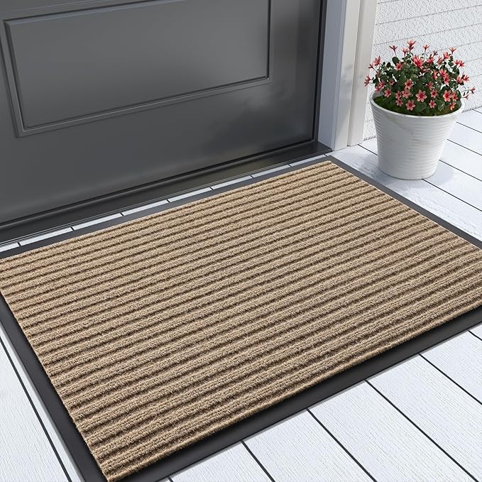 Yimobra Front Door Mat Outdoor Indoor Entrance, 100% Waterproof All-Season All Weather Doormat, Welcome Matt Outside Entry, Non Slip, Low Profile, Heavy Duty Patio Porch Floor Mats,29.5 x 17,Khaki-Ruum Studio Home