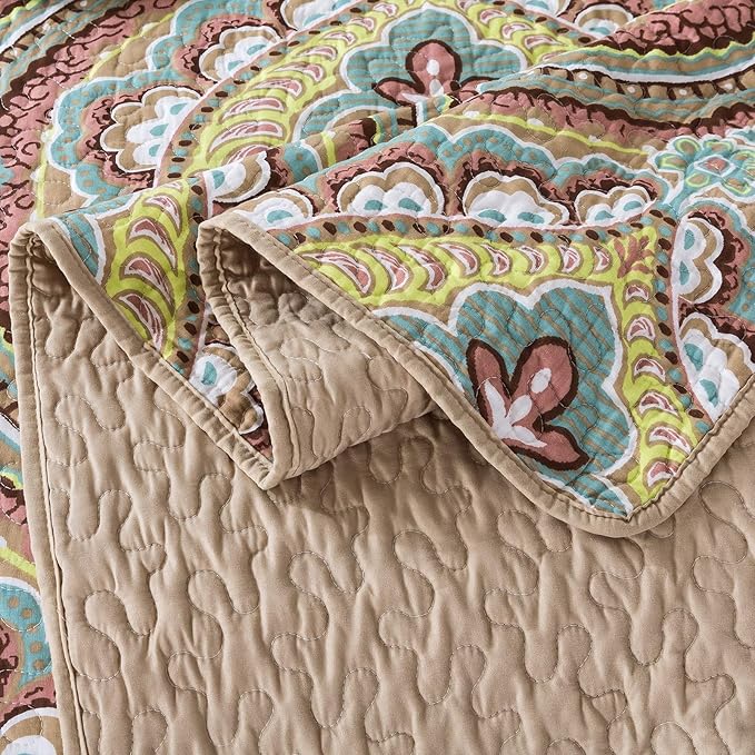 NEWLAKE Cotton Bedspread Quilt Sets-Reversible Patchwork Coverlet Set, European Paisley Blossom Pattern, King Size-Ruum Studio Home