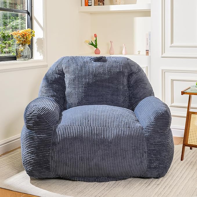 Bean Bag Chair, Faux Fur Bean Bag Chair for Adults, Fluffy and Comfy Bean Bags with Filler, Bean Bag Sofa Chair for Reading, Gaming, Stuffed High-Density Foam, Grey-Ruum Studio Home
