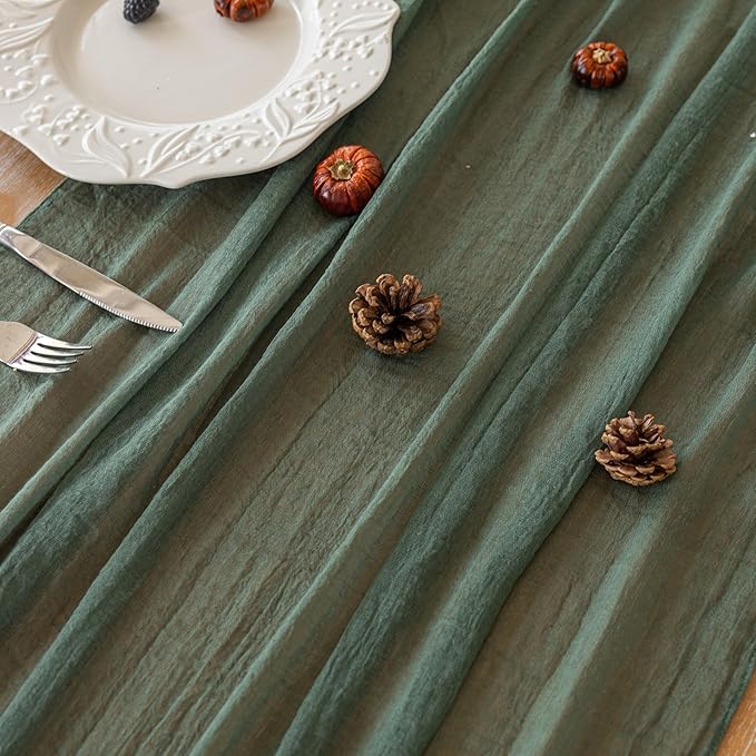 6Pcs Forest Green Gauze Rustic Cheesecloth Table Runner 120 Inch 10 FT for Wedding Baby Shower Bridal Shower Birthday Engagement Garden Outdoor Party Long Sheer Boho Decorations-Ruum Studio Home