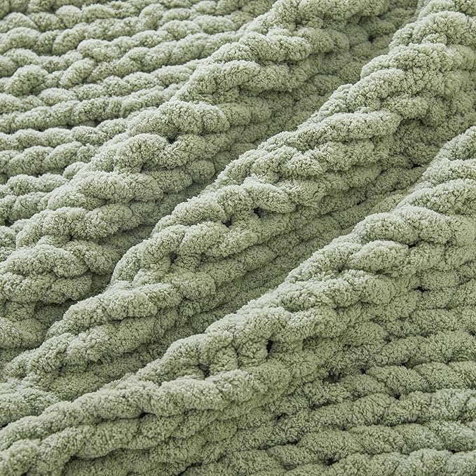 WESHIONGOO Chunky Knit Blanket Throw 40"×40" Knit Throw Blanket for Couch Bed Throw Blanket with Jumbo Chenille Yarn Thick 100% Handmade (Sage Green)-Ruum Studio Home