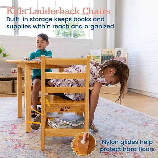 ECR4Kids Three Rung Ladderback Chair with Storage, 12in Seat Height, Classroom Seating, Honey, 2-Pack-Ruum Studio Home
