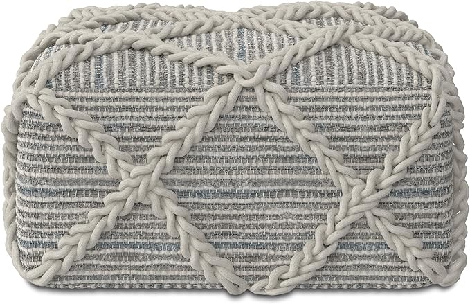 SIMPLIHOME Cowan Contemporary Square Pouf in Grey, Natural Handloom Woven for the Living Room, Bedroom and Kids Room-Ruum Studio Home