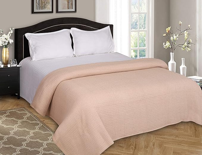 Elvana Home 100% Cotton Bed Blanket, Breathable Bed Blanket King Size, Cotton Thermal Blankets King, Perfect for Layering Any Bed for All Season, Beige-Ruum Studio Home