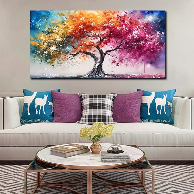 Alsingbago Colorful Tree Canvas Wall Art for Living Room Bedroom Home Office Orange and Pink Tree Picture Modern Artwork Ready to Hang Size 30x60-Ruum Studio Home