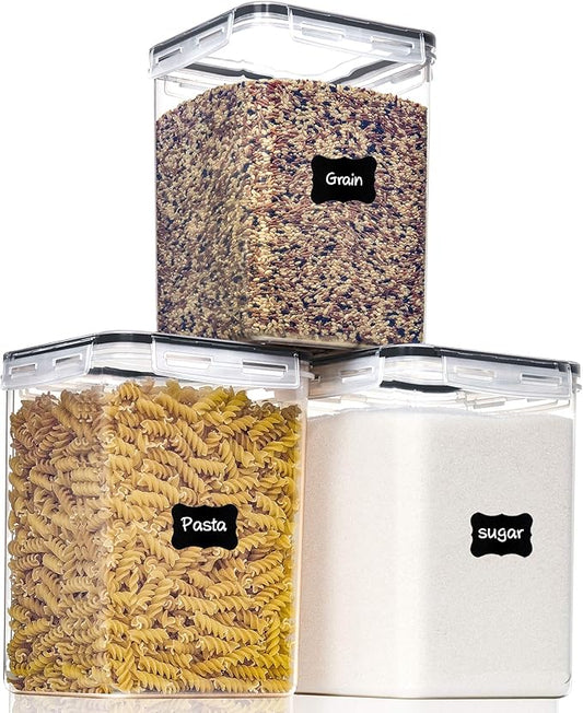 Large Food Storage Containers with Lids Airtight 5.2L /176Oz, for Flour, Sugar, Baking Supply, 3PCS BPA Free Plastic Canisters for Kitchen Pantry Organization-Ruum Studio Home
