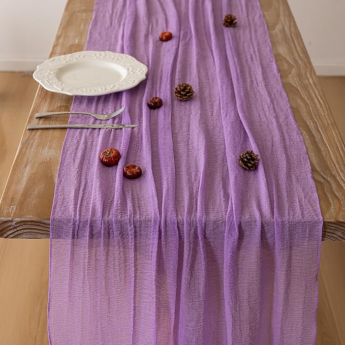 3pcs Lilac Gauze Rustic Cheesecloth Table Runner 120 Inch 10 FT for Wedding Baby Shower Bridal Shower Birthday Engagement Garden Outdoor Party Long Sheer Boho Decorations-Ruum Studio Home