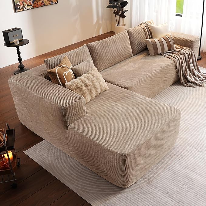 ovios 104" Cloud Sectional Couch with L-Shape Chaise,Modern Modular Sofa with Deep Seat, Upholstered Couches for Living Room Bedroom,No Assembly Required, Camel (Corduroy Fabric)-Ruum Studio Home