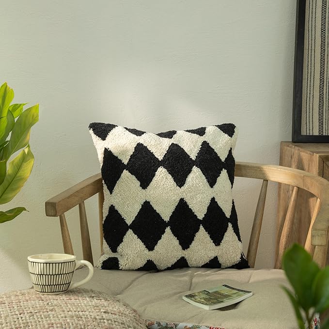 Tufted Boho Pillow Covers 18X18 Inch Throw Pillow Covers Decorative Cushion Cover Exquisitely Crafted with Hand-Finished Tuft Farmhouse Pillow Case for Couch Sofa Bed Living Room Bedroom-Ruum Studio Home