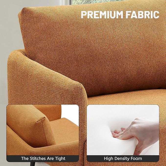 Oversized Accent Chair for Living Room Chairs Reading Arm Chair Comfy Modern Single Sofa Side Chairs with Metal Legs & Soft Cushion for Bedroom, Balcony,Waiting Room(Polyester, Caramel)-Ruum Studio Home