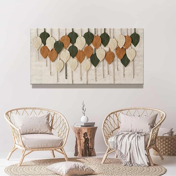 Boho Wall Modern Wall Art Print Paintings Leaves Feather Multicolor Canvas Wall Art Decor For Living Room Bedroom Apartment Kitchen Home Wall Decor 24"W X 48"L Ready To Hanging-Ruum Studio Home