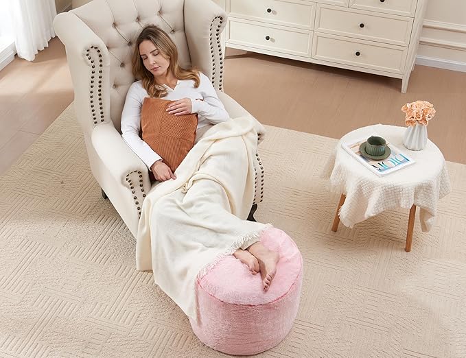 Foot Ottoman 20"x15" Small Automan Foot Rest Pouf Ottoman Cover Round with Sponge Small Foot Rest Filled Foot Pouf Ottomans Stuffed Pink Mushroom Modern Ottomans Hassock Footstool Footrest for Couch-Ruum Studio Home