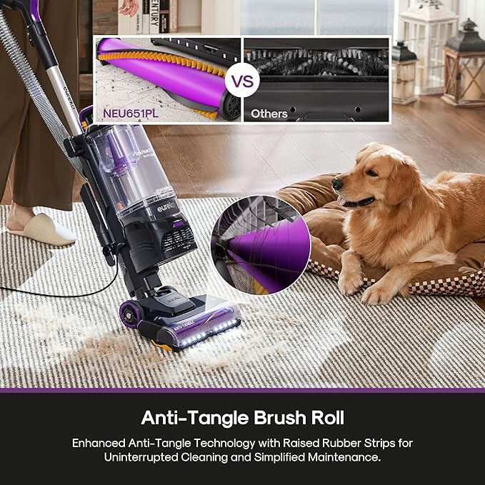 Eureka FlexReach Powerful Upright Vacuum Cleaner for Carpet and Hard Floor, Lift-Away Vacuum with Large Dust Cup, Anti-Tangle, NEU651PL, Purple-Ruum Studio Home