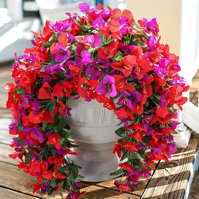 Faux Bougainvillea Artificial Flowers Plants for Outdoors Outside Decoration, 2pcs Fake Flowers Silk Long Trailing Vines UV Resistant Realistic for Front Door Porch Planter Urn Patio Balcony Yard, Mix-Ruum Studio Home