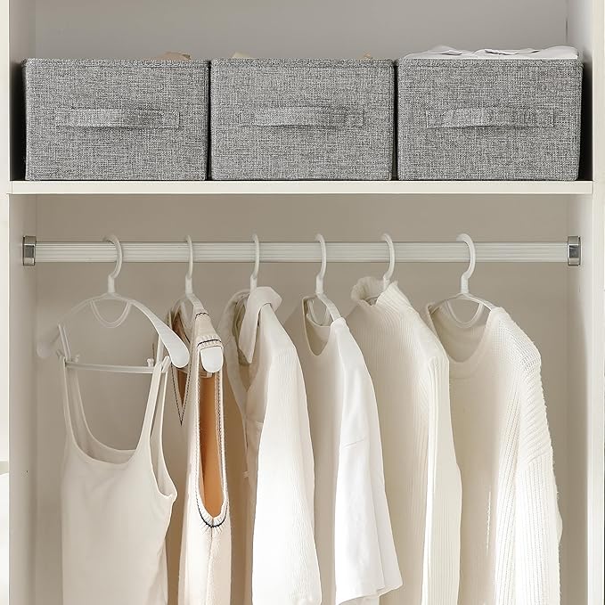 Linen Folding Storage Bins, 3 Pack Large Storage Baskets, Washable, Clothing Storage Bins with Handle, Closet Organizer for Storage Sweater,Sheets(dark grey, 16"x9½"x6¾")-Ruum Studio Home