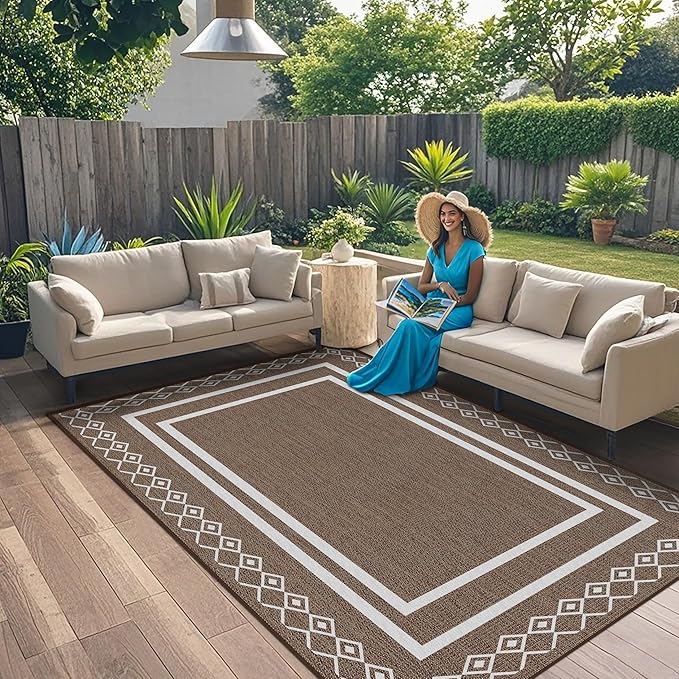 Outdoor Patio Rug, Outside Rectangular Carpet, Moroccan Geometric Rugs, Washable Large Indoor Outdoor Rug 8x10 Mats for RV, Picnic, Backyard, Deck, Balcony, Porch, Beach-Ruum Studio Home
