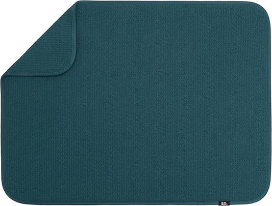 S&T INC. Dish Drying Mat XL, 18” x 24”, Absorbent Microfiber Kitchen Counter Mat, Dish Drying Pad for Dishes, Utensils, Pots and Pans, Extra Large, Tapestry Blue-Ruum Studio Home
