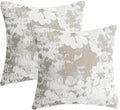 Jacquard Throw Pillow Covers 18x18 Inch Set of 2 - Vintage Floral Boho Pillow Cases with Botanical Pattern | Farmhouse Decor for Couch | Soft Textured Neutral Trio Light Khaki Warm Beige 18" x 18"-Ruum Studio Home