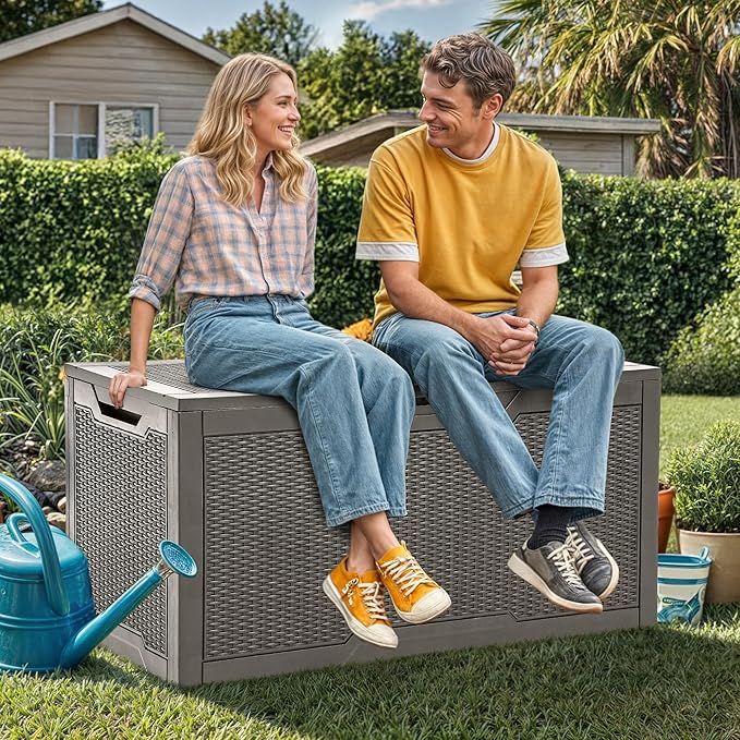 YITAHOME 100 Gallon Outdoor Storage Box, Large Water Resistant Resin Deck Box, Indoor Outdoor Lockable Storage Container for Patio, Garden, Cushions, Tools, Equipment (Taupe)-Ruum Studio Home