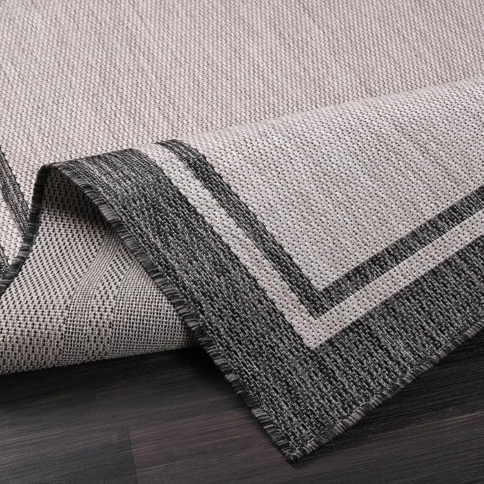 CAMILSON Indoor Outdoor Rug, 6x9 Bordered Gray Modern Area Rugs for Indoor and Outdoor Patios, Kitchen and Hallway Mats, Washable Porch Deck Outside Carpet (Bordered Grey, 6 x 9)-Ruum Studio Home