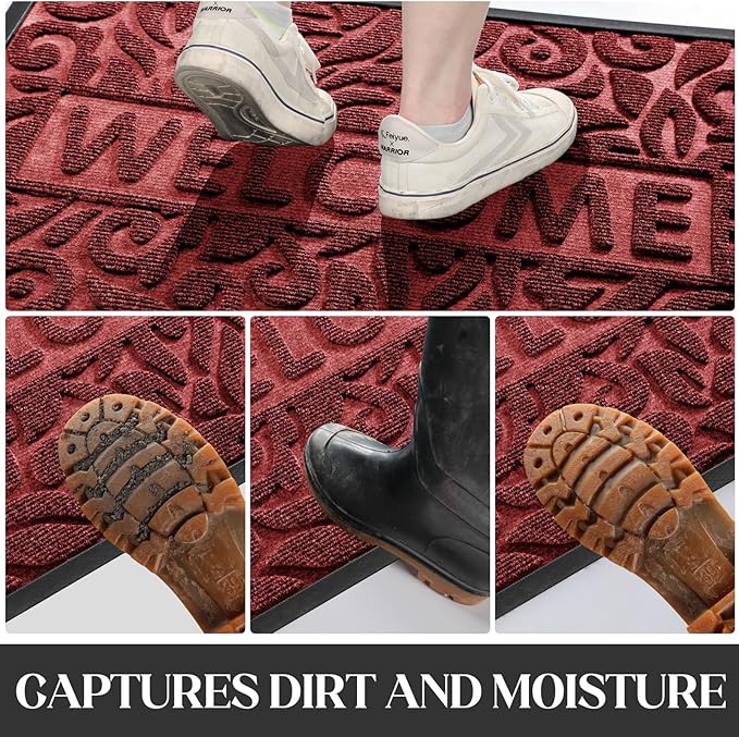 Yimobra Welcome Mat Outdoor, 36x24 Waterproof Large Door Mat Outside Entrance, All-Weather Non Slip Front Door Mat, Low-Profile Entryway Mat Indoor, Porch and Patio, Wine Red-Ruum Studio Home