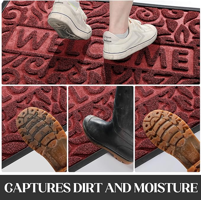 Yimobra Door Mat Indoor Outdoor Entrance, Non Slip Welcome Front Doormats, Heavy Duty Rubber Backing, Stain and Fade Resistant, Low Profile, Easy Clean Patio Garage Floor Mats, 47 x 32, Wine Red-Ruum Studio Home