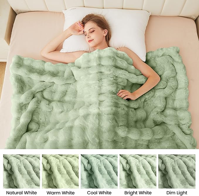 Sage Green Fluffy Comfy Blanket for Couch Living Room 50x60 Faux Fur Throw Blanket for Bed Soft Furry Cozy Best Housewarming Home Decor Gifts 860 GSM-Ruum Studio Home