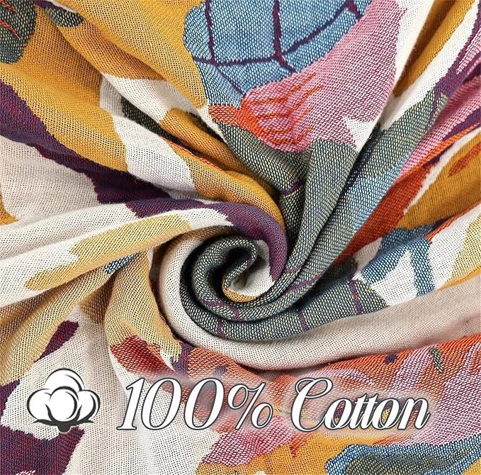 Boho Throw Blanket for Couch 100% Cotton Throw Floral Bed Blanket 80''x90'',Cotton Quilts Travel Knitted Muslin Blanket Home Decor Cozy Blankets for Women-Ruum Studio Home